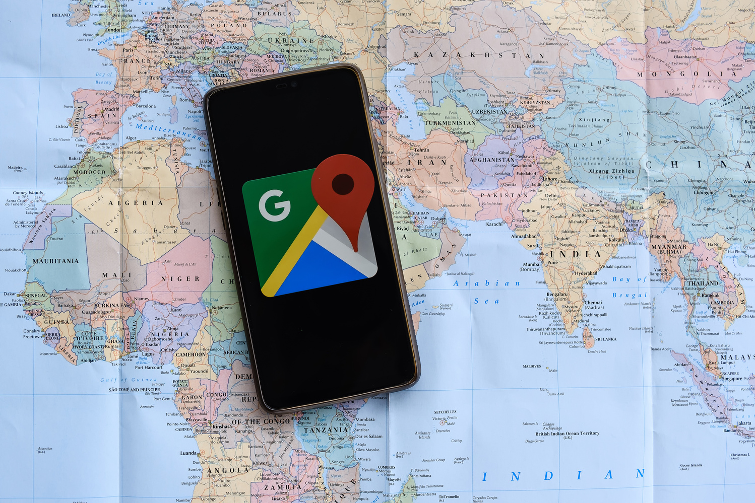 CHIANG MAI,THAILAND - MAY 31 2021 : Google Maps for Mobile Was Released. Its Location Service Can Work with or without a GPS Receiver. Build for Android and IOS.
